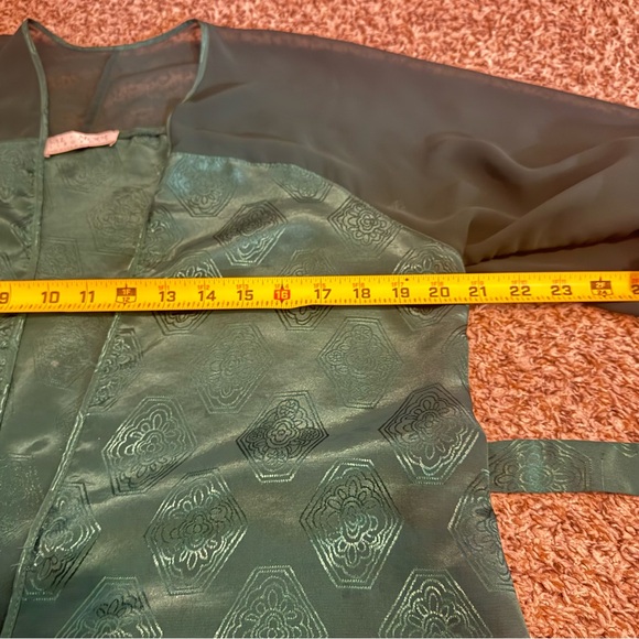 Vintage Val Mode Lingerie Kelly Green Floral Lace Robe Dress Set Womens Size S - Picture 13 of 15